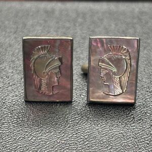 Vintage Sterling Silver and Abalone Roman Warrior Cufflinks